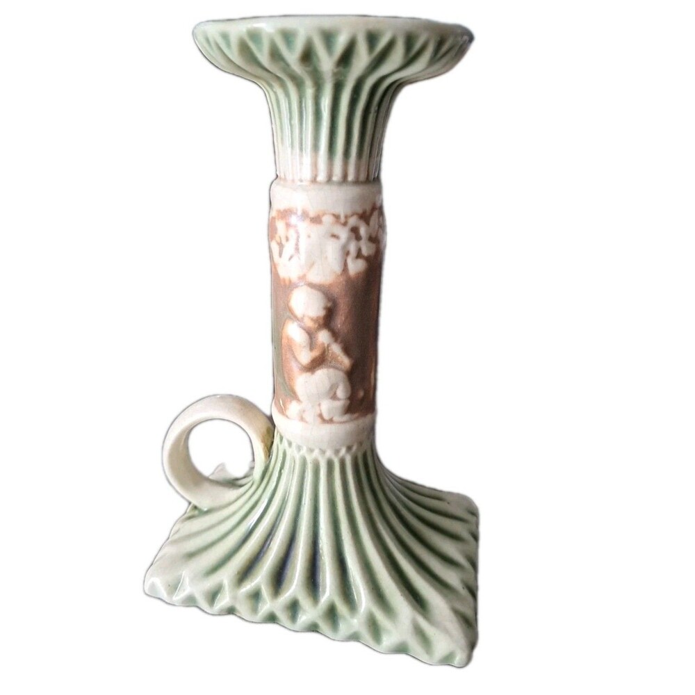 ROSEVILLE POTTERY DONATELLO Loop Handle Candlestick Candleholder EUC